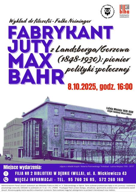Lecture by Dr Falko Neininger on Max Bahr – pioneer of social policy from Gorzów